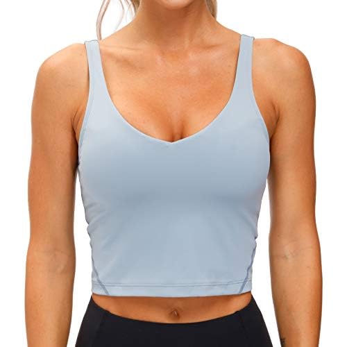 THE GYM PEOPLE Womens' Sports Bra Longline Wirefree Padded with Medium Support Denim Blue Large