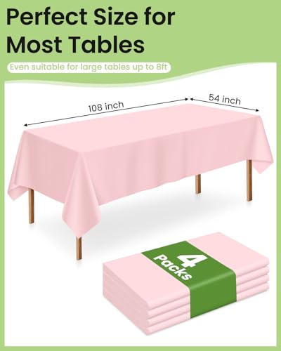 Image of LANLISA 4 Pack Pink Plastic Tablecloth Disposable, 54 x 108 Inch