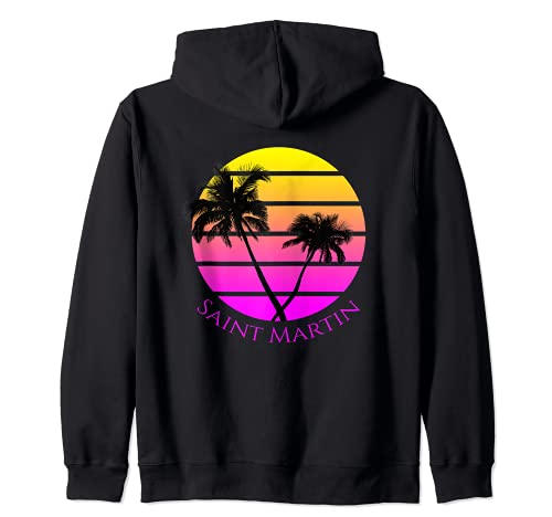 Retro St. Martin Beach Palm Trees Saint Martin Caribbean Zip Hoodie