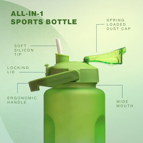 Image of United Colors of Benetton 3-in-1 Water Bottle Set, 2000ML + 750 ML + 300 ML Assorted Bottles, Leakproof Reusable Drinking Bottles with Multi-Lid Options, Durable Sports /Gym /Travel Bottle (Yellow-Blue)