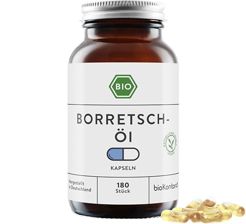 Borretschöl Kapseln BIO 180 Stück vegane Kapseln | mit 500 mg bio Borretschöl nativ und kaltgepresst von bioKontor