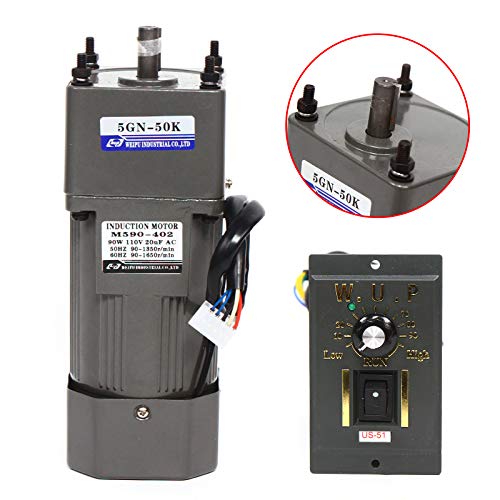 110V AC Electric Motor with Speed Controller Gear Reducer Motor Variable Speed Reduction Controller Gearbox, Large Torque,Single Phase (90W) - Thumbnail 3