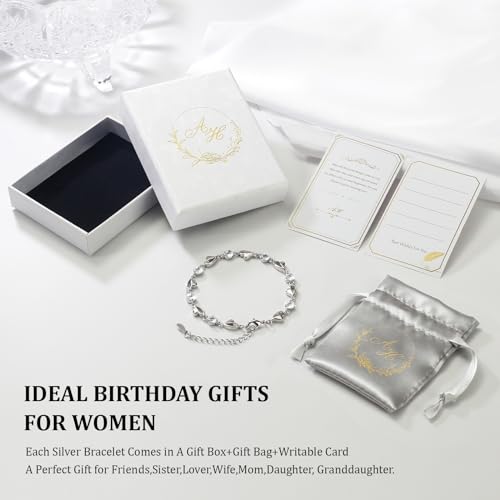 Ahokei Silver Bracelet for Women 925 Silver Bracelets for Womens,Silver Heart Bracelet Crystal Sterling Silver Jewellery,Sterling Silver Bracelet for Women,Ladies Bracelets,Gifts for Women Girls - Image 5