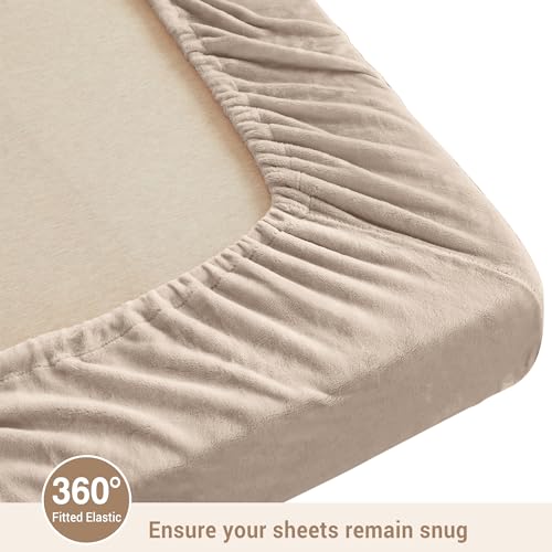 Image of Viviland Plush Micro Fleece Bed Sheet Set - Soft Fuzzy Polar Fleece Velour Velvet Sheets - Extra Warm Winter Fleece Bed Sheets with 15 inch Deep Pocket - Sand /Beige - King | Soft Flannel-like Fleece, 100% Polyester, Fluffy Velvety Feel, 200GSM, 15 inch Deep Pocket, Warm Winter Gift & Decor