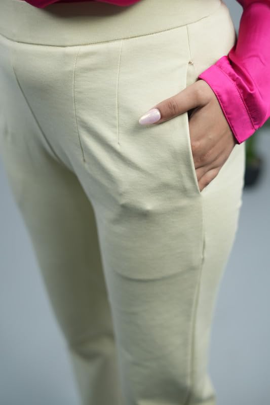 Image of Mlada Straight Fit Cigarette Pencil Pants Elastic Waist Band Mid High Waist Formal Office Trousers for Women, Pockets for Travel Stretch Cotton Knit Full Length Regular /Plus Size