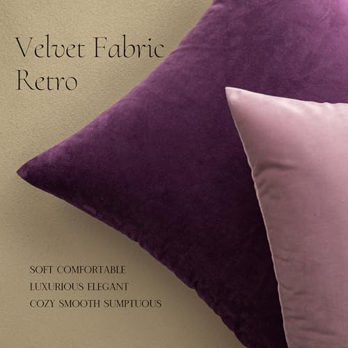 Image of MIULEE Pack of 2 Velvet Pillow Covers Decorative Square Pillowcase Soft Solid Cushion Case for Sofa Bedroom Car 24 x 24 Inch 60 x 60 cm Eggplant Purple