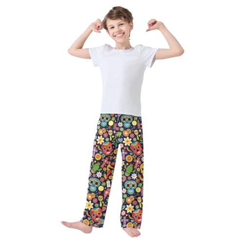 ZZXXB Skull Cacti Chilli Boys Long Pants Soft Trousers Elastic Waist Kids Lounge Bottoms with Pockets S-XL2