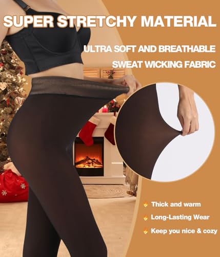 Image of MERYLURE Fleece Lined Tights Women Fake Translucent Winter Warm Thick Pantyhose Thermal Sheer Leggings for All Skin Tone