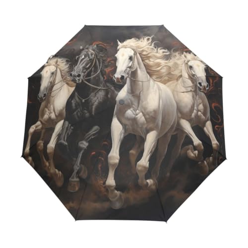 Parapluie protection UV automatique motif chevaux dark art compact et ultra-léger