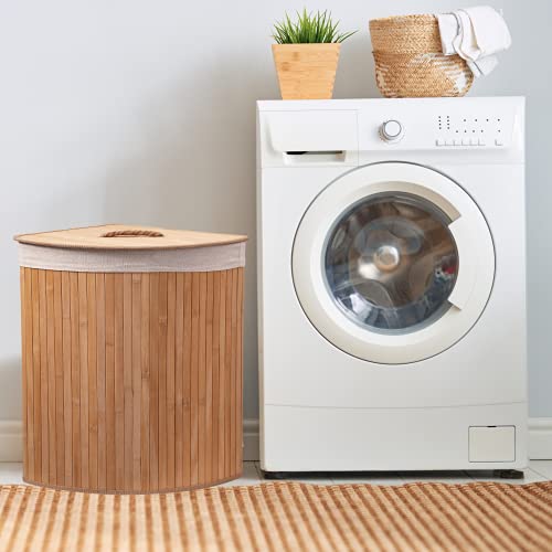 Eco Bath London Bamboo Laundry Basket with Lid - 55 Litres, Triangle Style, Laundry Hamper with Removable Washable Lining - Image 5