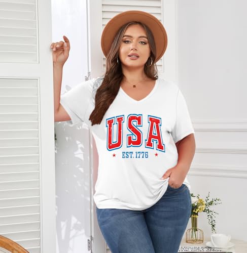 Image of ForHailey Women's Plus Size Short Sleeve Tee Shirt V Neck Basic Ladies Loose Fit T Shirt 1X-5X