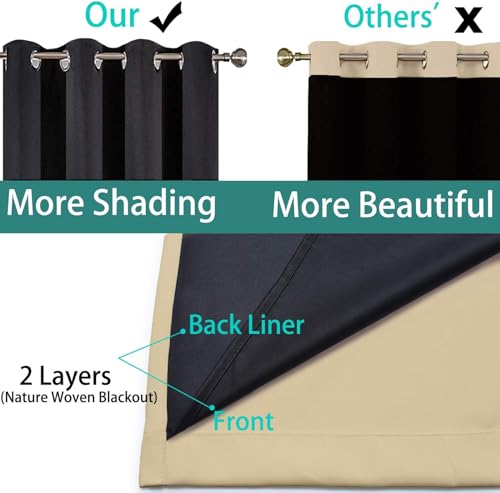 Image of Yakamok Beige 100% Blackout Curtains 96 Inches Long for Bedroom 62 inch Wide | Blackout Curtain Panels for Bedroom, 2 Thick Layers Grommet Top Thermal Insulated Drapes with Black Liner for Living Room