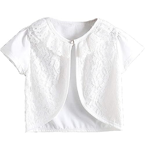 Little Girls' Short Sleeve Lace Bolero Cardigan Shrug Dress Cover up 2-10 Years (White 3, 4-5T)