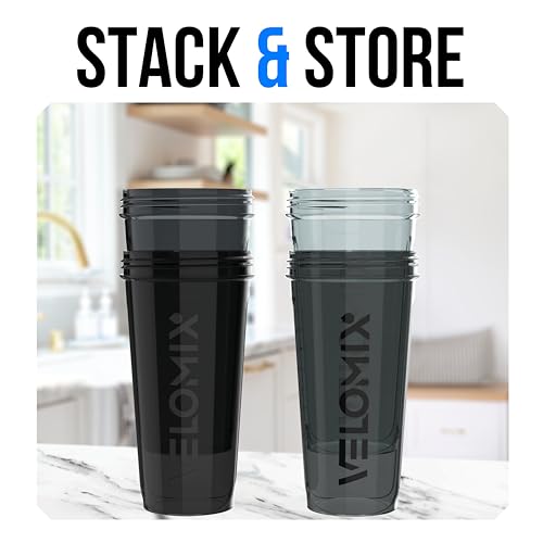 Image of VELOMIX -4 Pack- 28 oz Protein Shaker Bottles for Protein Mixes - 4x Wire Whisk | Leak Proof Shaker Cups for Protein Shakes | Stackable Protein Shaker Bottle Pack (A1) Silver Aurora