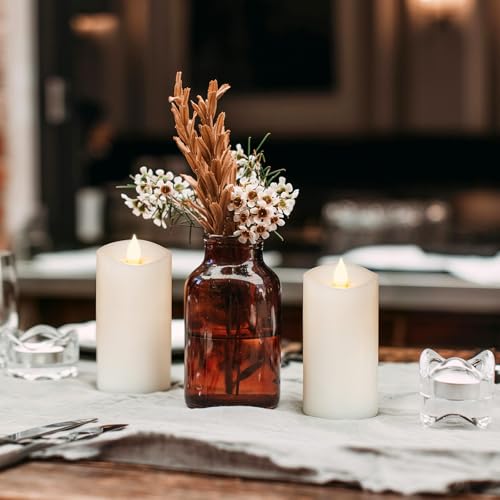 Image of 2PCS, 3 x 6 inches Flameless Candle with Remote Control, 3D Flickering Wick, Real Wax, Battery Candles,with Timer,Battery Powered Candles,for Holiday Home Decor,White