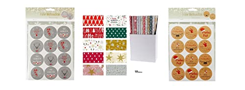 Lot de 10 rouleaux de papier cadeau de Noël + 96 autocollants cadeau I Papier cadeau I Set cadeau de Noël Papier Motif de Noël I À commander jusqu'à 22.12 ans et jusqu'à 24.12 I Cover