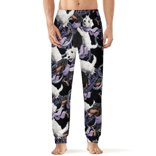 Dachshund Schnauzer Dog Cycling Bike Men's Pajama Bottoms Sleep Lounge Soft Comfy Pants Sleepwear