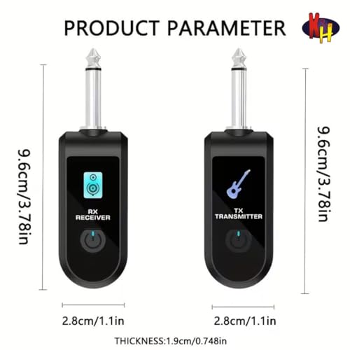 Image of kh Wireless Guitar System One Transmitter to One Receivers | Built-in Rechargeable Battery | 6.35mm Plug Wireless Audio Transmitter & Receiver for Electric Guitar, Bass, Keyboard, Amplifier, Mixer