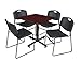 Regency Kobe 30-Inch Square Breakroom Table, Mahogany, and 4 Zeng Stack Chairs- Black