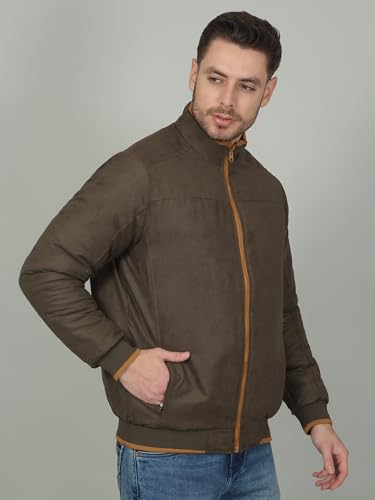 Image of Cantabil Solid Beige Full Sleeves Mock Neck Regular Fit Men's Casual Reversible Jacket | Casual Winter Jackets for Men | Mens Jackets for Winter Wear (P MJKT00239)