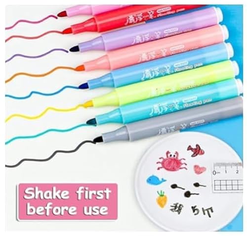 Image of 8 Colorful Floating Pen /Marker /Magical Water Painting For Kids, Floating Bold Marker Pen Easy-To-Wipe Water Floating Pen For Kids Play /Tatoo Art Work With 1 Random Pouch. (9), Multicolor