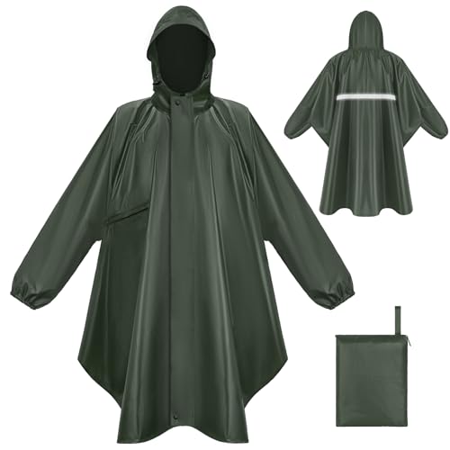 LUROON Leichter Wasserdichter Regenponcho Regenjacke Damen Herren mit Kapuze Faltbare Regencape Fahrrad mit Taschen Reflexstreifen, Wiederverwendbar Regenmantel für Wandern Angeln Radfahren Reisen LUROON Leichter Wasserdichter Regenponcho Regenjacke Damen Herren mit Kapuze Faltbare Regencape Fahrrad mit Taschen Reflexstreifen, Wiederverwendbar Regenmantel für Wandern Angeln Radfahren Reisen