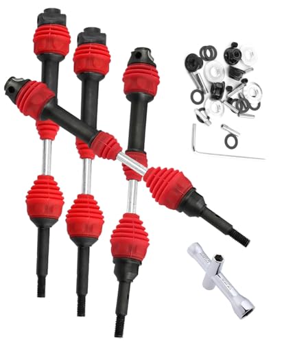 Drive Shaft CVD Upgrades Part for 1/10 Slash VXL 4X4,Hoss VXL 4X4,Stampede VXL 4X4,Rustler VXL 4X4,ARRCat 4Pcs Front Rear Driveshaft Axles Hops Up,Red