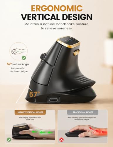 Ratón inalámbrico vertical ergonómico y recargable SABLUTE negro 5