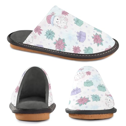 Slippers for Women Rabbit Christmas Gift Pattern Soft Winter Warm Shoes Indoor Outdoor Non-Slip House Travel Slippers4