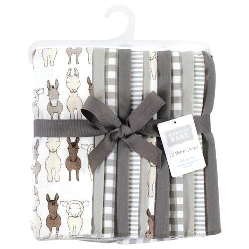 Image of Hudson Baby Unisex Baby Cotton Poly Flannel Burp Cloths Bundle, Farm Friends Cream, One Size