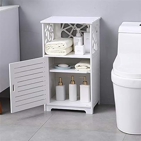 COOBL PVC Waterproof Storage Cabinets,3 Tiers Floor Cabinets Single Door Standing Locker, For Living Room, Kitchen,Entryway,Bathroom,16 x12 x27.5 White Cover