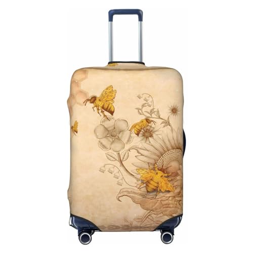 VOSERY Travel Luggage Cover - Retro Hand Drawn Honey Bees And Sunflowers Washable Suitcase Covers Protector Fits 18-32 Inch Luggage