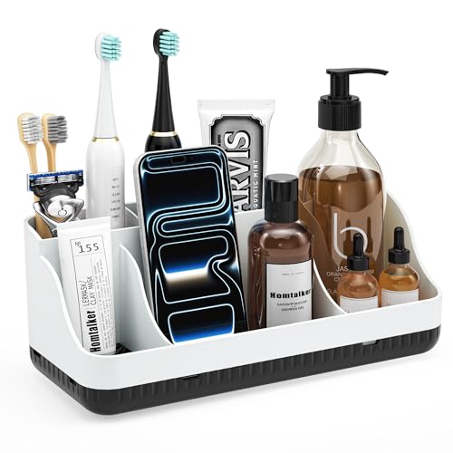 Bathroom Counter Organizer and Storage, 7 Slots Detachable Toothbrush Holders for Bathrooms, Anti-Slip Electric Toothbrush and Toothpaste Holder Countertop Vanity Organizer Accessories for Adults Kids