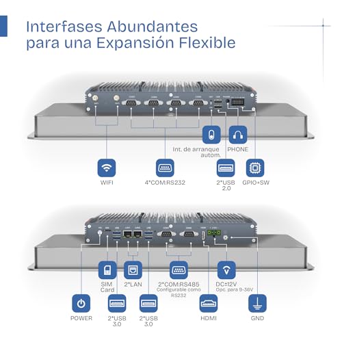 Image of 19 inch Industrial Embedded Panel PC, IP65 Fanless Touch All in One Computer, Auto Power-on, 2xLAN,HDMI,6xUSB,2xRS485,4xRS232 (I5-1235U, No RAM No Storage No System)
