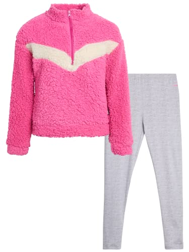 Image of RBX Girls Active Pants Set 2 Piece Sherpa Sweatshirt & Leggings (7-12) | Cozy Sherpa Fleece Fabric, Curved Twist-Front Hem, Elastic Stretch Leggings Waistband, Coordinated Two-Tone