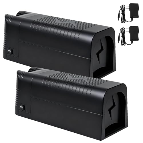 Trampa eléctrica para ratones, potente, paquete de 2 trampas eficaces para roedores humanos, con alto voltaje para interiores, funciona con batería o adaptador, seguro para niños y mascotas