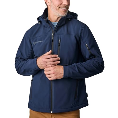 Free Country Men's Softshell Jacket Water & Wind Resistant Insulated and Warm Fleece Lined Rain Hiking Winter Coat for Men-Dark Navy-Size L
