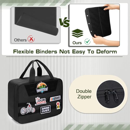 Image of GRAOSO Patch Board Storage Bag, Flip-page Patch Book, 5 Removable Double Side Metal Ring Binders, 1 Binder Pocket (Totally 11 Sides Can be Stick), Patch Collection Carry Case, Black (Case Only)