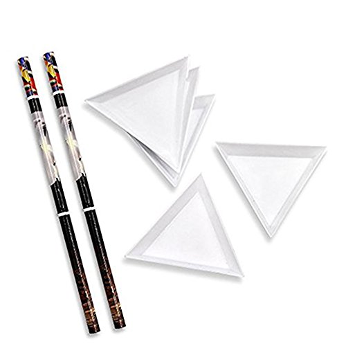 QIMYAR Self Adhesive Rhinestones Picker Pencil Nail Art Gem Crystal Beads Pick up Tool Wax Pen 2pcs + 3 Triangular plates Tray