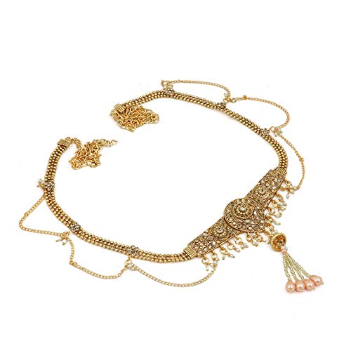 Project Luxe Beautiful Gold Plated Kamarband for Women and Girls - Waist Hip Belt with Detailed Stone Work & Pearls