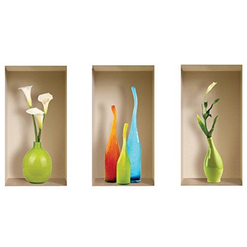Nisha - Décoration Stickers Illusion Vases Milano 22cmx42cm - Lot de 3