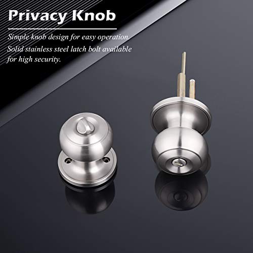 Gobrico GB-DL609SNBK-6PACK 6 Pack Bathroom Bedroom Door Knobs Hardware, Round Privacy Knobs Locksets Interior Door Handles, Satin Nickel Finished, Stainless Steel Doorknob Bulk Pack thumb #3