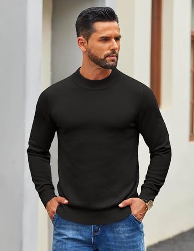 COOFANDY Men's Mock Turtleneck Ribbed Knit Pullover Sweater Casual Lightweight Slim fit Dress Sweater3
