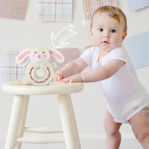 Image of Karenhi Bunny Beige Stuffed Animal Little Stuffed Animal Praying Baptism Soft Plush Snuggle God's Toy Embroidered Religious Gifts for Boys Girl Baby Shower Mom Barnyard Nursery Decor Doll Toy
