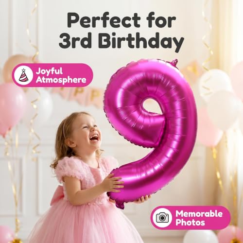 Image of YPSelected 32 Inch Large Foil Helium Number Balloon Birthday Wedding Party 0-9 (Rose Red, 9)