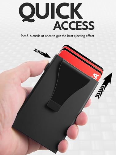 Slim Wallet for Men, Pop Up Card Holder Wallet RFID Blocking, Minimalist Metal Bussiness Credit Card Wallet with Money Clip & Pockets, Aluminum Thin Front Pocket Wallet (Black)3