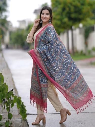 Image of GoSriKi Kurta Set Women Viscose Embroidered | Kurti Set Woman | Kurta Pant Dupatta 3 Piece Outfit | Round-Neck 3 /4 Sleeve Straight Fit Ethnic Wear Ladies Dress Stylish Traditional Clothing