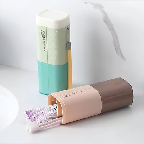 Image of Shopiable Store Travel Toothbrush Case Multifunctional Toothpaste Container Portable Business Trips Wash Cup Holder Organizer Towel Storage Box for Traveling, Camping, Business Trip(3)Plastic