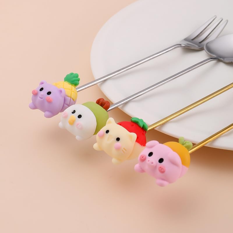 Silverware Flatware Set, 8/32/48/64/80/96 Pieces Creative Stainless Steel Coffee Spoons Cartoon Stirring Spoons And Forks(12Set)