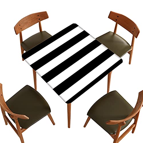 Black & White Striped Tablecloth Square, Geometric Line Elastic Edge Fitted Washable Table Cover, Waterproof Dust Proof Polyester Decor Table Clothes For Living Room Kitchen, Fits 36X36 Inch Table #TOP11